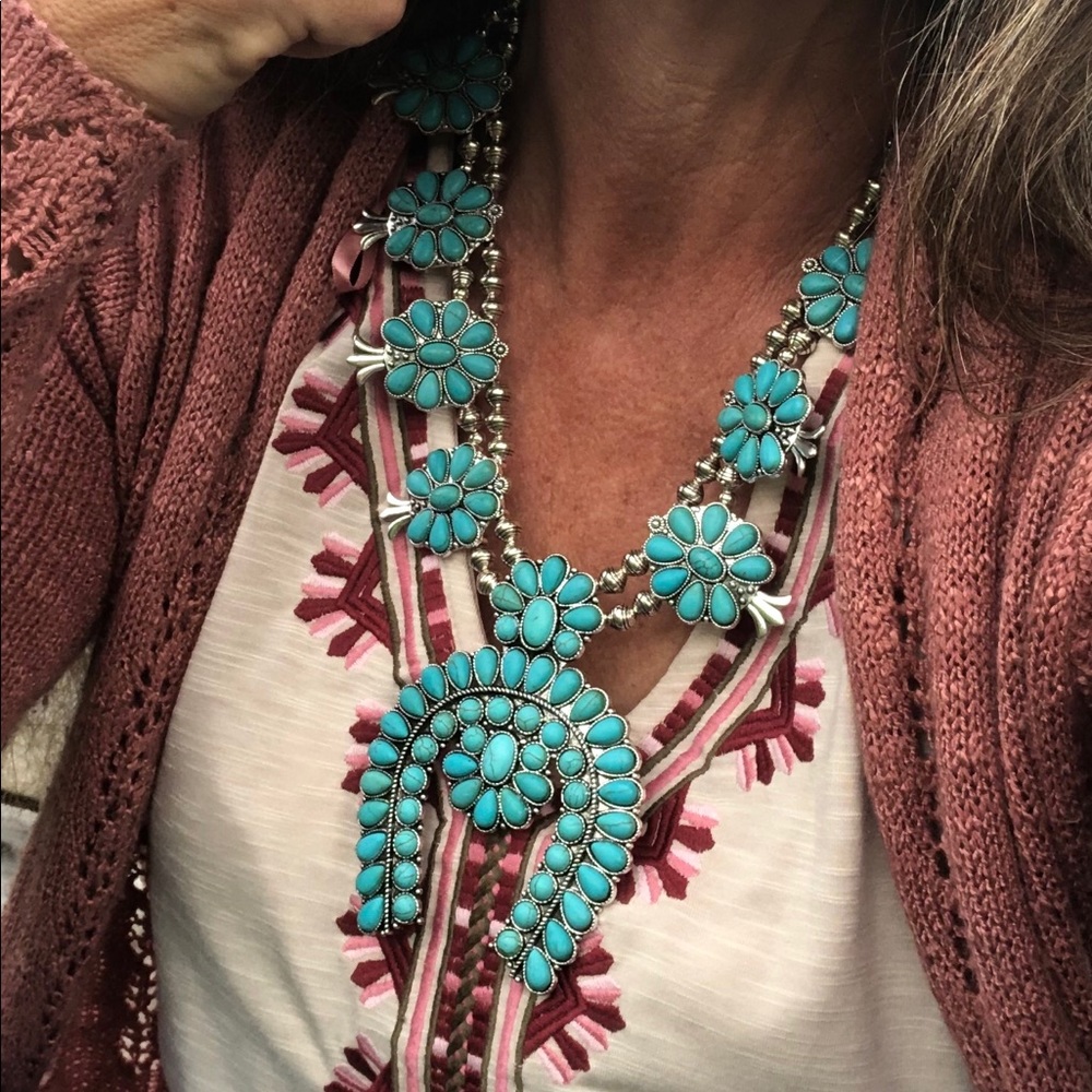 Turquoise squash blossom necklace and earring set